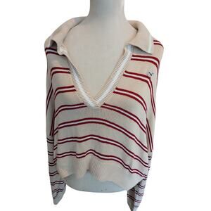 Pink Cambridge polo ‎ cropped Academia school girl knit sweater 2XL